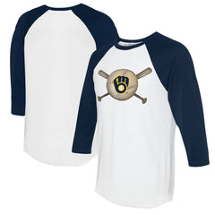 Milwaukee Brewers Tiny Turnip Women's Baseball Cross Bats 3/4-Sleeve Raglan T-Shirt - White/Navy