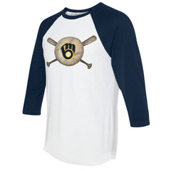 Milwaukee Brewers Tiny Turnip Women's Baseball Cross Bats 3/4-Sleeve Raglan T-Shirt - White/Navy