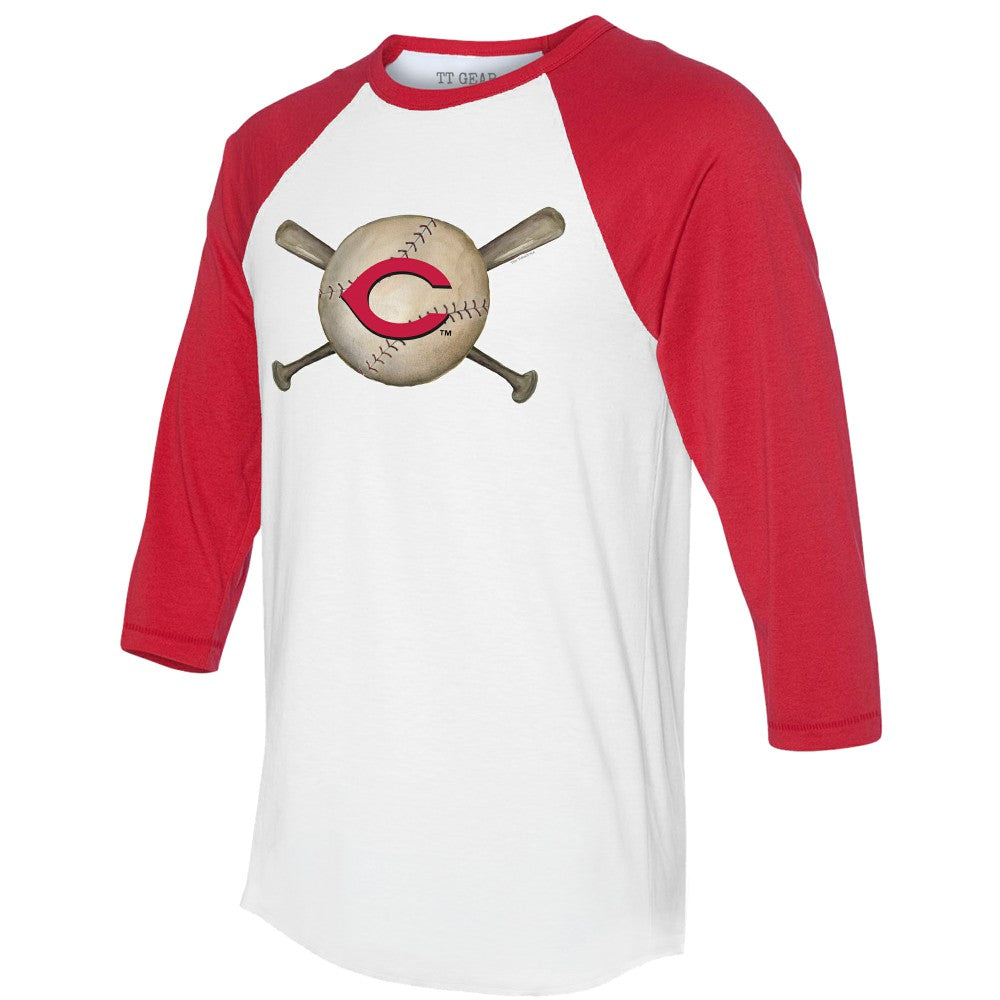 Cincinnati Reds Tiny Turnip Women's Baseball Cross Bats 3/4-Sleeve Raglan T-Shirt - White/Red