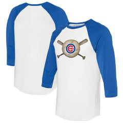 Chicago Cubs Tiny Turnip Women's Baseball Cross Bats 3/4-Sleeve Raglan T-Shirt - White/Royal