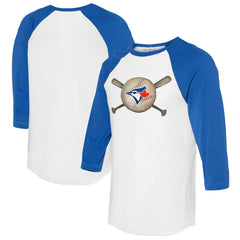 Toronto Blue Jays Tiny Turnip Women's Baseball Cross Bats 3/4-Sleeve Raglan T-Shirt - White/Royal