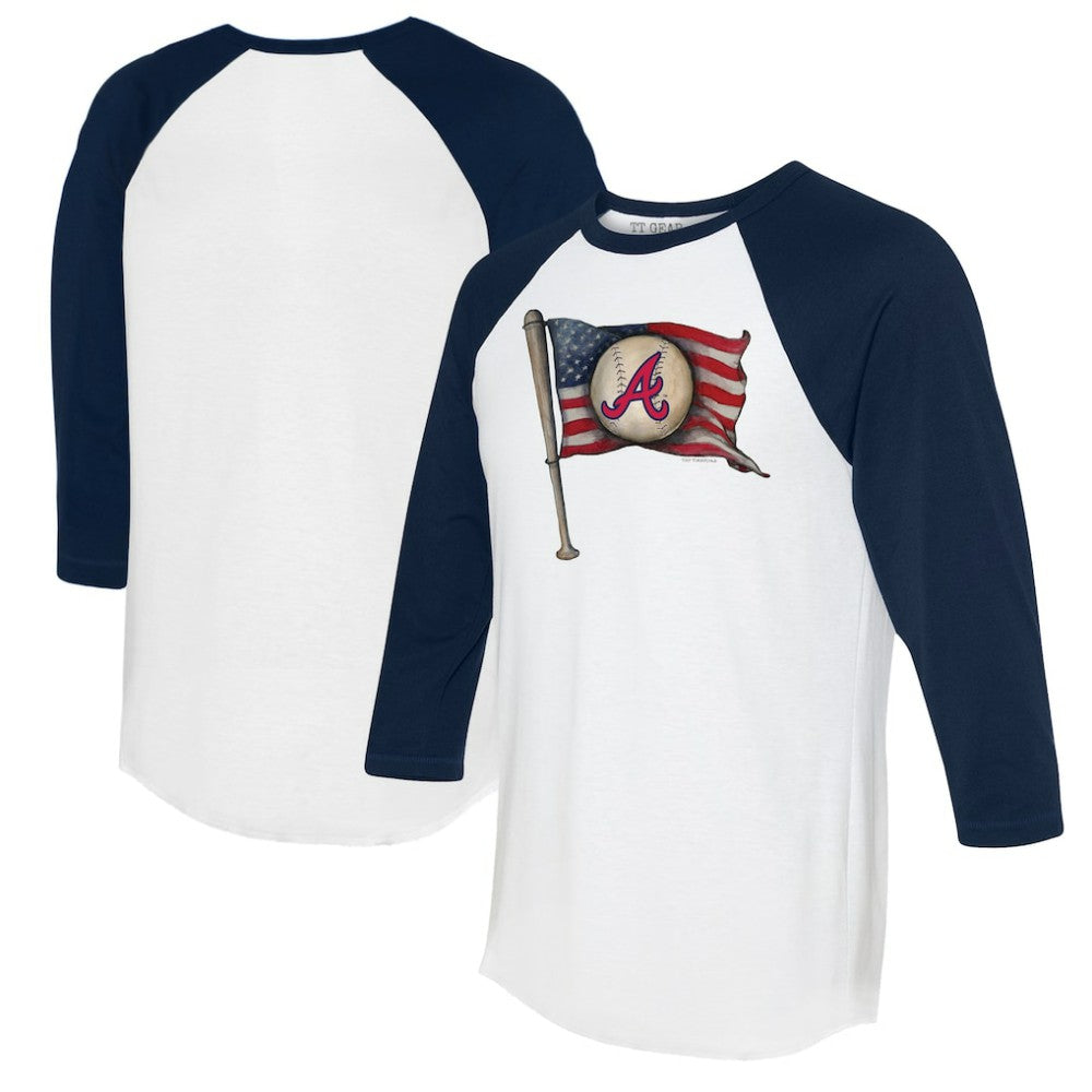 Atlanta Braves Tiny Turnip Women's Baseball Flag 3/4-Sleeve Raglan T-Shirt - White/Navy
