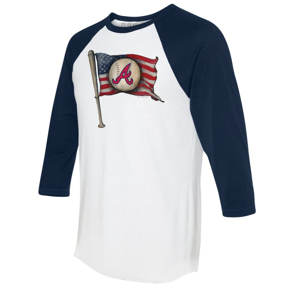 Atlanta Braves Tiny Turnip Women's Baseball Flag 3/4-Sleeve Raglan T-Shirt - White/Navy