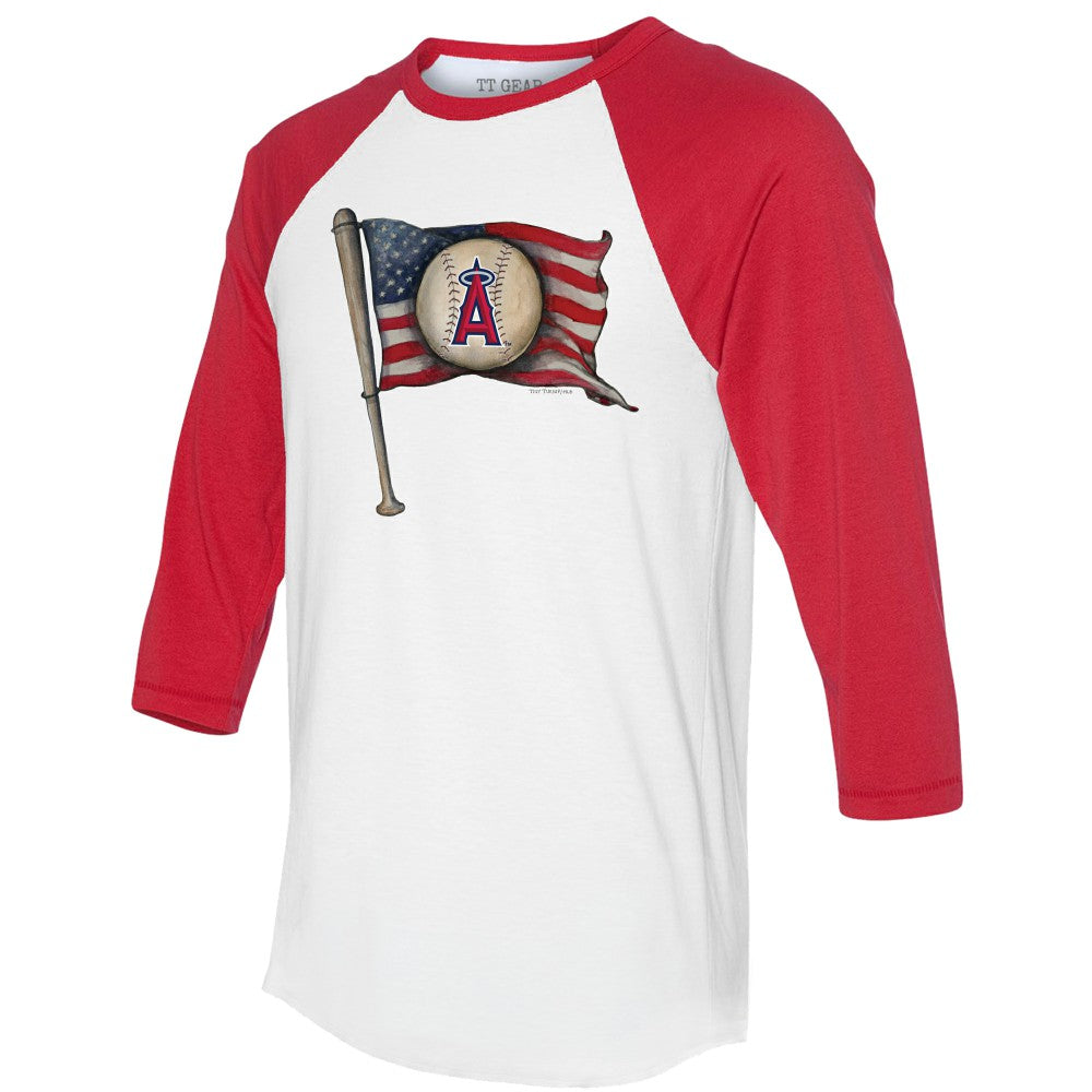 Los Angeles Angels Tiny Turnip Women's Baseball Flag 3/4-Sleeve Raglan T-Shirt - White/Red
