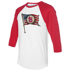 St. Louis Cardinals Tiny Turnip Women's Baseball Flag 3/4-Sleeve Raglan T-Shirt - White/Red