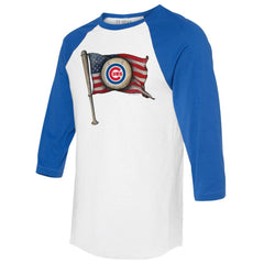 Chicago Cubs Tiny Turnip Women's Baseball Flag 3/4-Sleeve Raglan T-Shirt - White/Royal