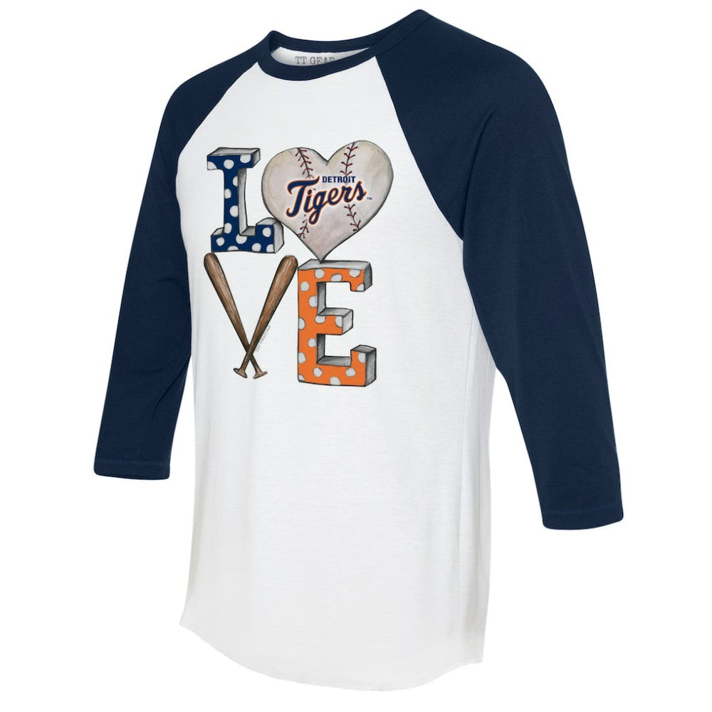 Detroit Tigers Tiny Turnip Women's Baseball Love Raglan 3/4-Sleeve T-Shirt - White/Navy