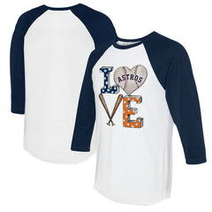 Houston Astros Tiny Turnip Women's Baseball Love Raglan 3/4-Sleeve T-Shirt - White/Navy