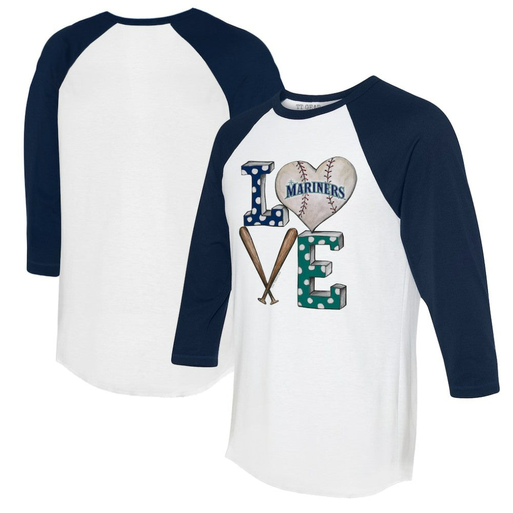 Seattle Mariners Tiny Turnip Women's Baseball Love Raglan 3/4-Sleeve T-Shirt - White/Navy