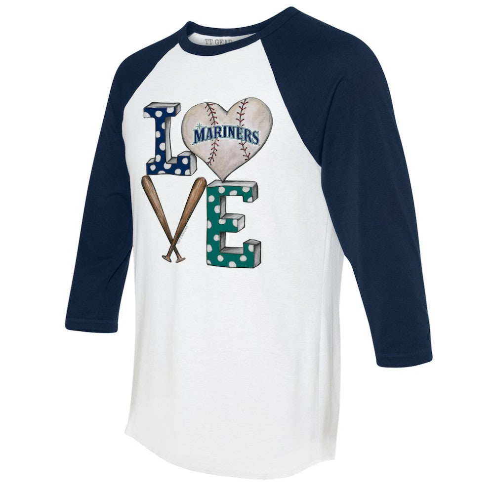 Seattle Mariners Tiny Turnip Women's Baseball Love Raglan 3/4-Sleeve T-Shirt - White/Navy