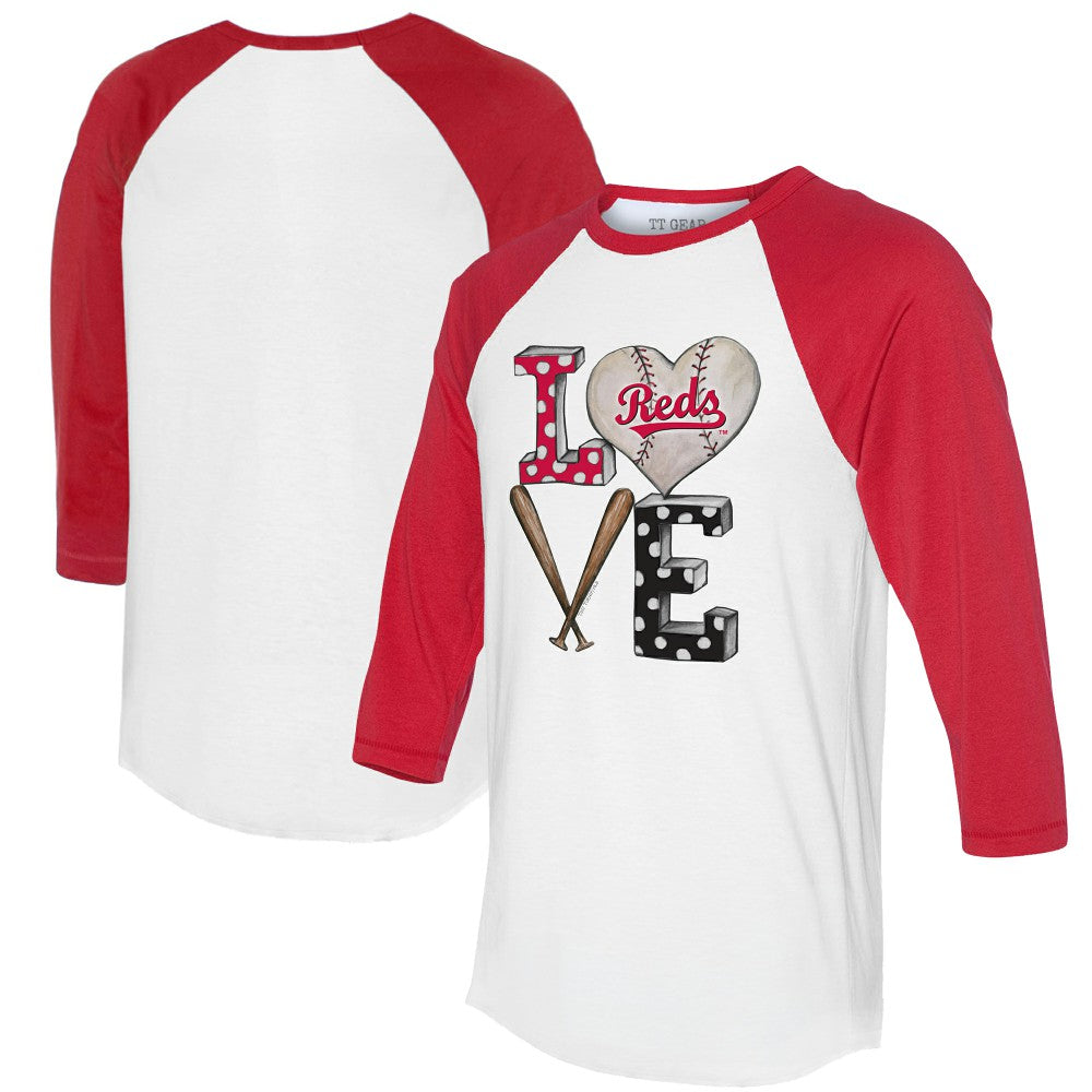 Cincinnati Reds Tiny Turnip Women's Baseball Love Raglan 3/4-Sleeve T-Shirt - White/Red
