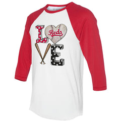 Cincinnati Reds Tiny Turnip Women's Baseball Love Raglan 3/4-Sleeve T-Shirt - White/Red