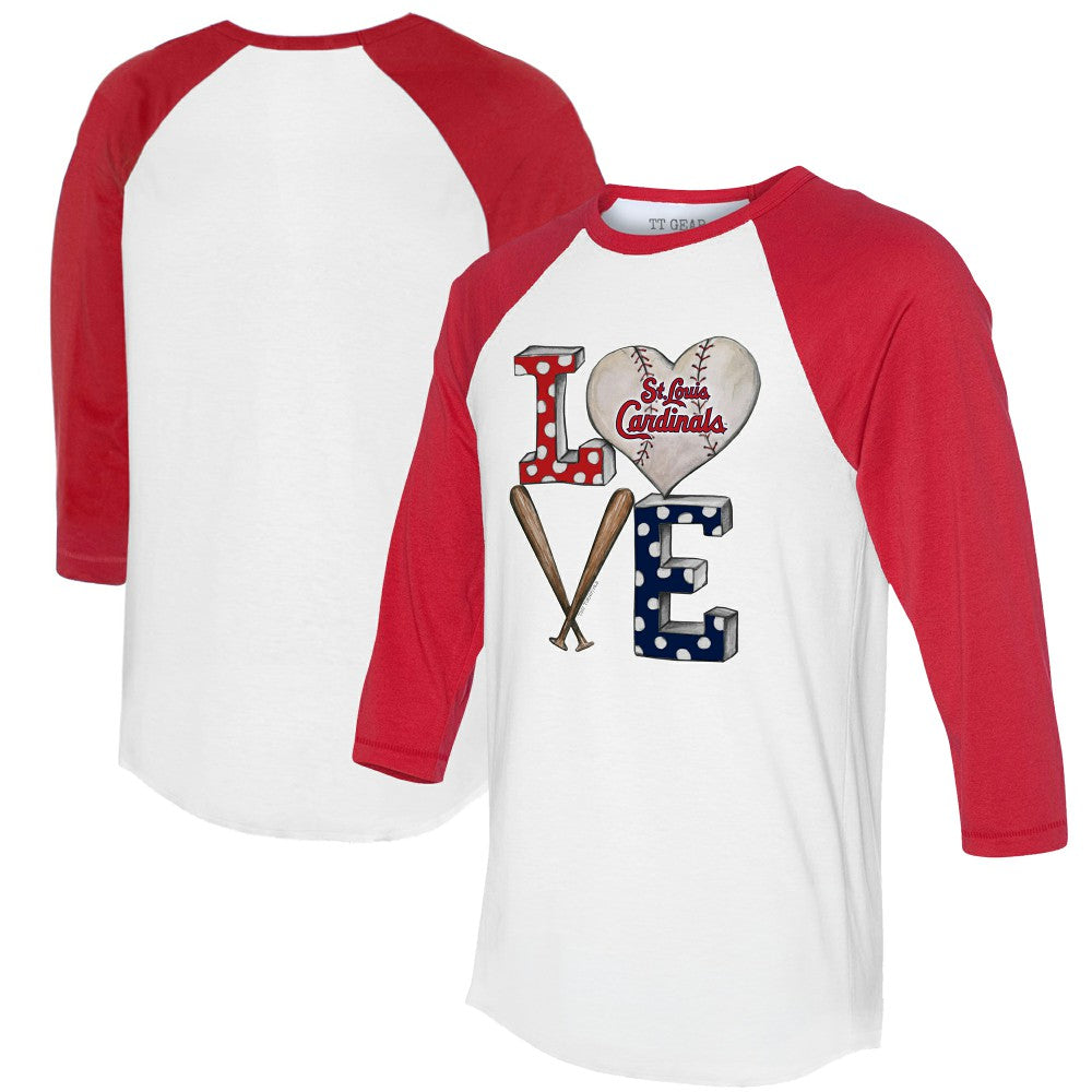 St. Louis Cardinals Tiny Turnip Women's Baseball Love Raglan 3/4-Sleeve T-Shirt - White/Red