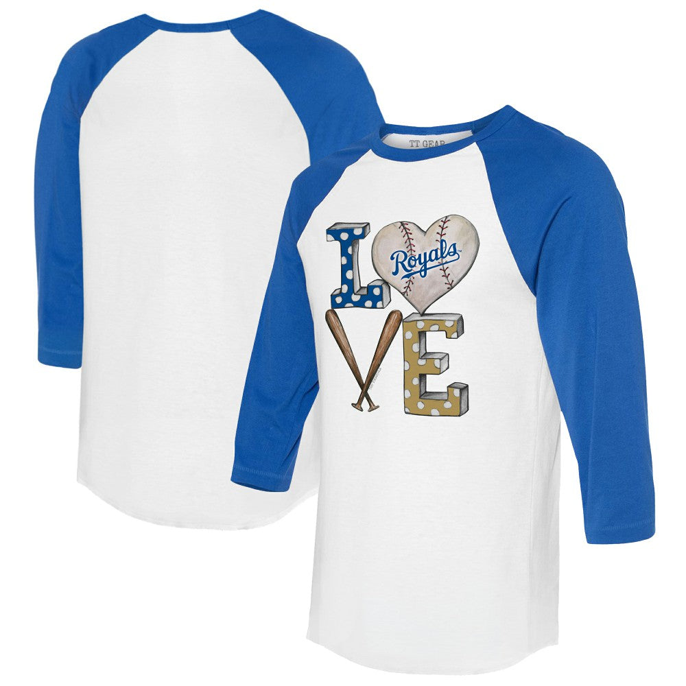 Kansas City Royals Tiny Turnip Women's Baseball Love Raglan 3/4-Sleeve T-Shirt - White/Royal