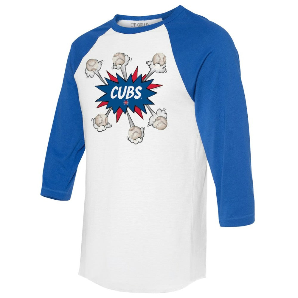 Chicago Cubs Tiny Turnip Women's Baseball Pow 3/4-Sleeve Raglan T-Shirt - White/Royal