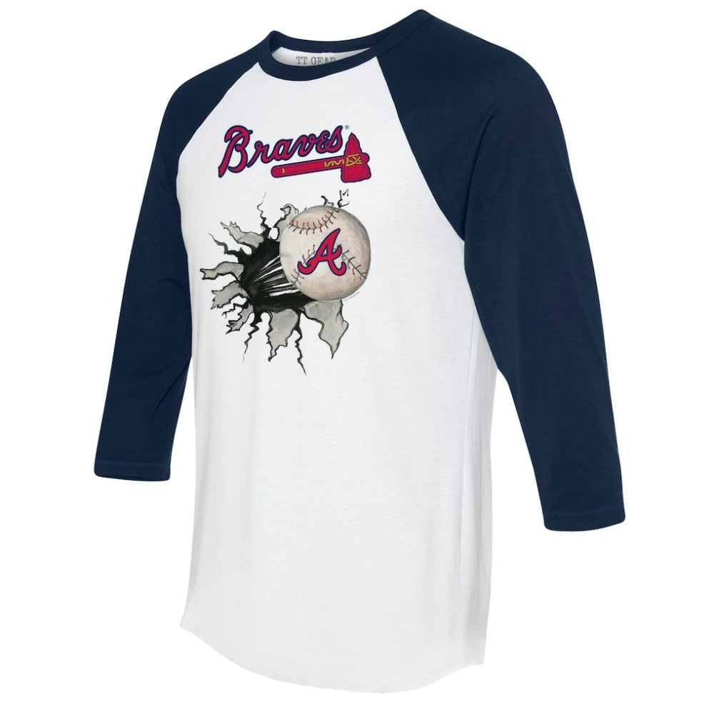 Atlanta Braves Tiny Turnip Women's Baseball Tear 3/4-Sleeve Raglan T-Shirt - White/Navy