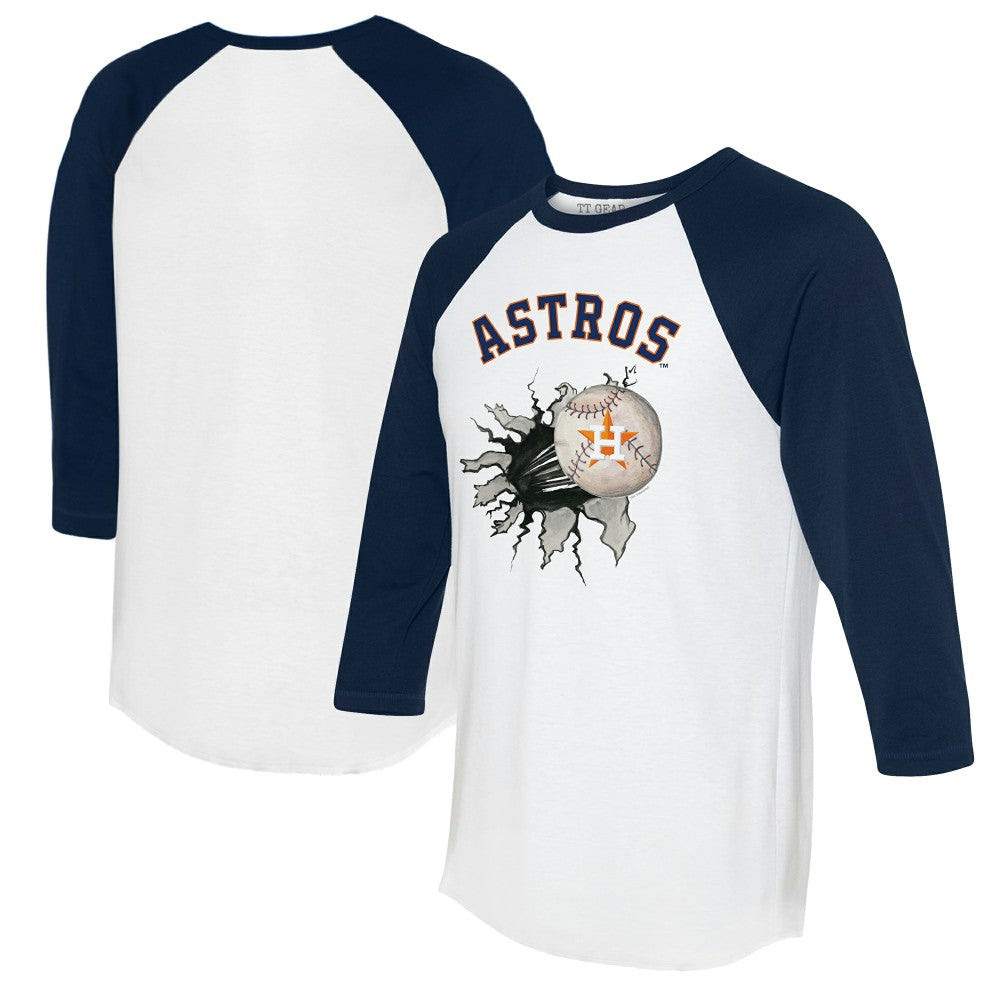 Houston Astros Tiny Turnip Women's Baseball Tear 3/4-Sleeve Raglan T-Shirt - White/Navy