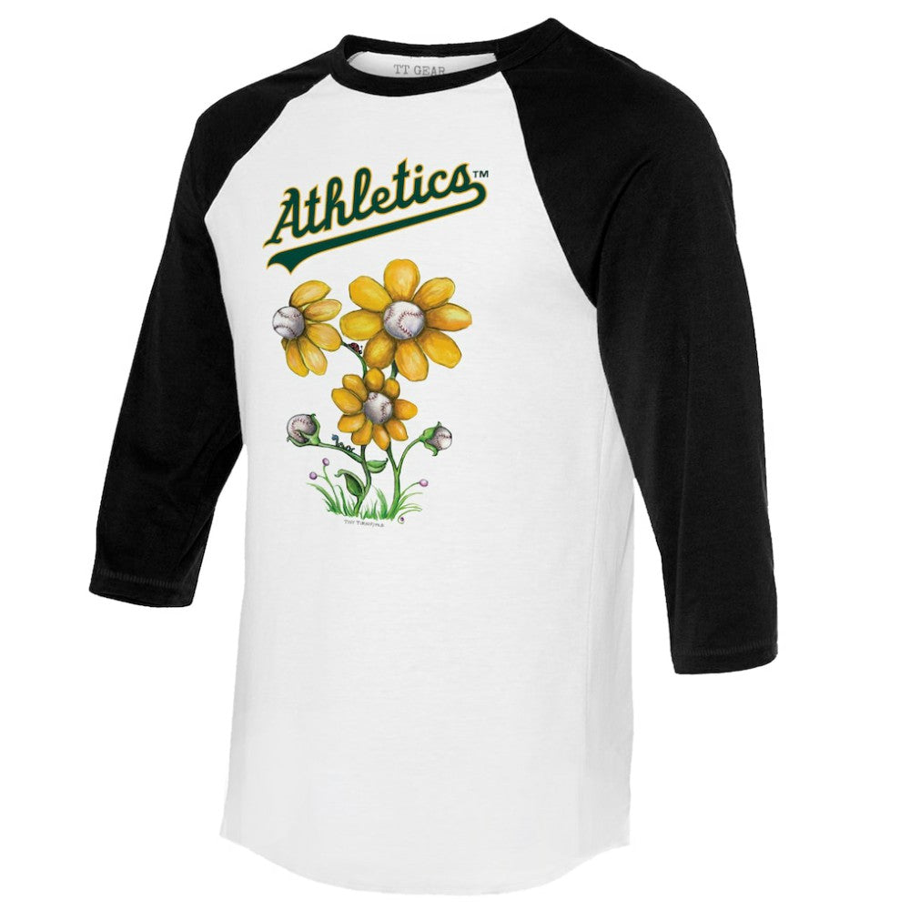 Athletics Tiny Turnip Women's Blooming Baseballs 3/4-Sleeve Raglan T-Shirt - White/Black