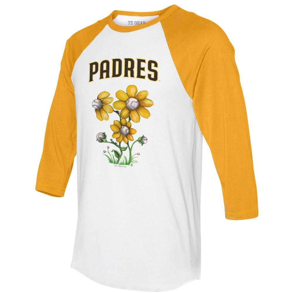 San Diego Padres Tiny Turnip Women's Blooming Baseballs 3/4-Sleeve Raglan T-Shirt - White/Gold