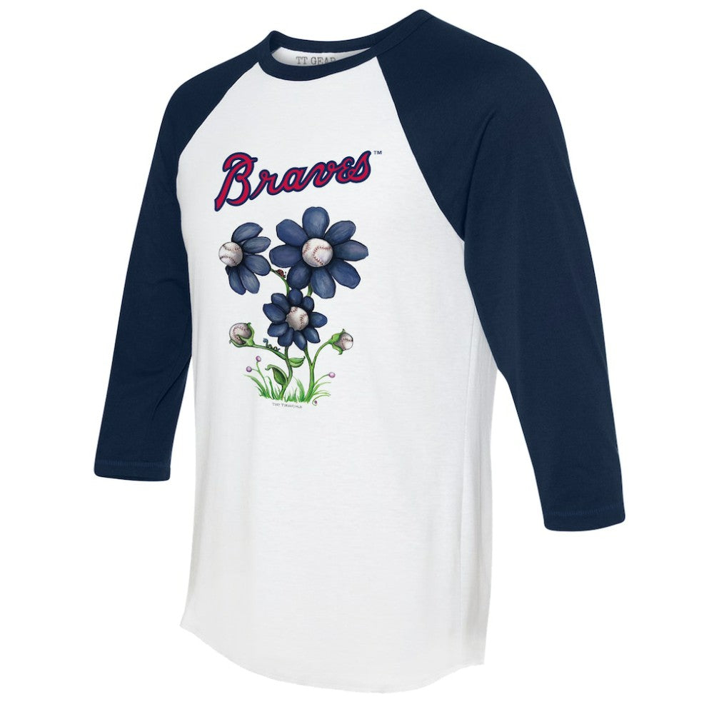 Atlanta Braves Tiny Turnip Women's Blooming Baseballs 3/4-Sleeve Raglan T-Shirt - White/Navy