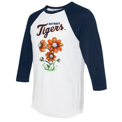 Detroit Tigers Tiny Turnip Women's Blooming Baseballs 3/4-Sleeve Raglan T-Shirt - White/Navy
