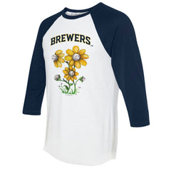 Milwaukee Brewers Tiny Turnip Women's Blooming Baseballs 3/4-Sleeve Raglan T-Shirt - White/Navy