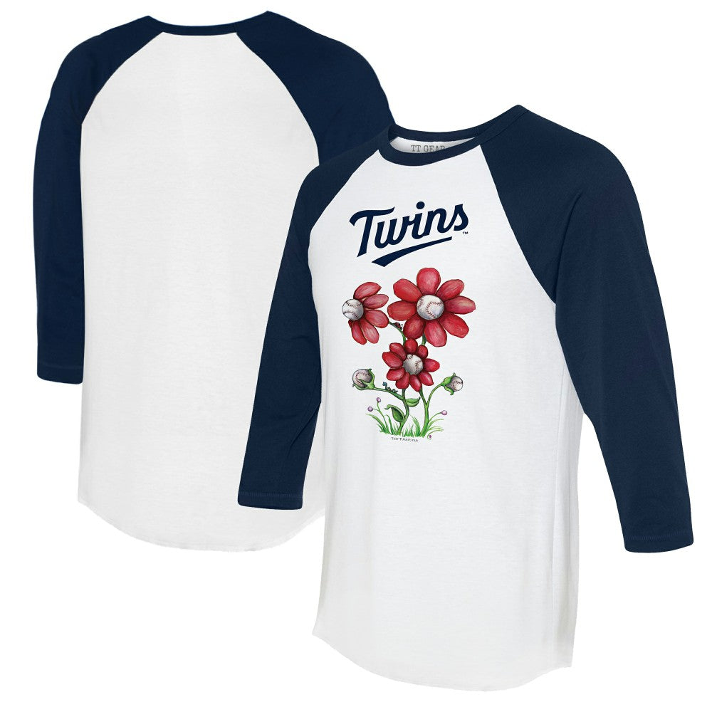 Minnesota Twins Tiny Turnip Women's Blooming Baseballs 3/4-Sleeve Raglan T-Shirt - White/Navy