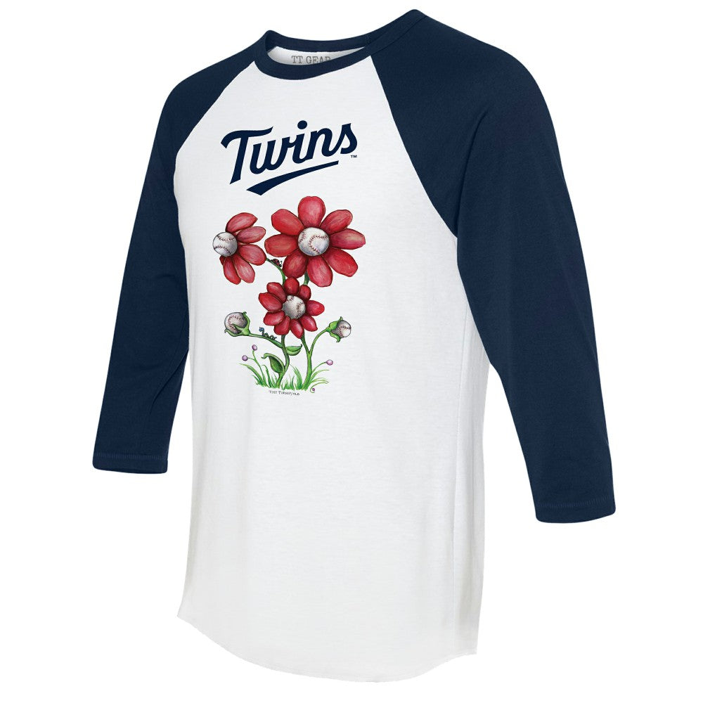 Minnesota Twins Tiny Turnip Women's Blooming Baseballs 3/4-Sleeve Raglan T-Shirt - White/Navy