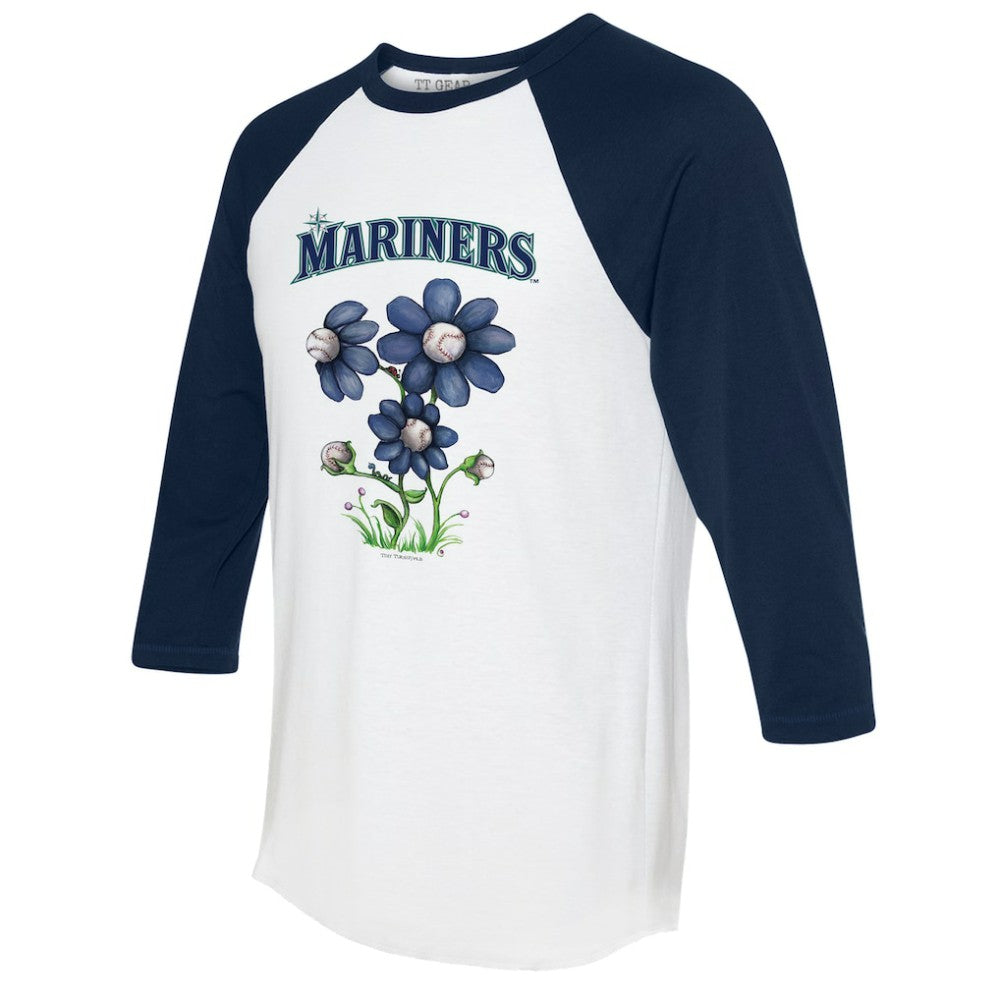Seattle Mariners Tiny Turnip Women's Blooming Baseballs 3/4-Sleeve Raglan T-Shirt - White/Navy