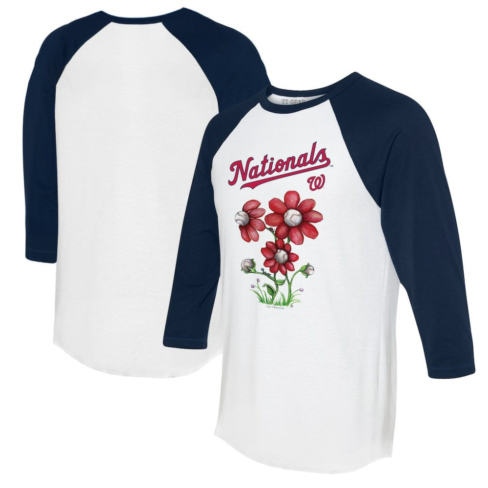 Washington Nationals Tiny Turnip Women's Blooming Baseballs 3/4-Sleeve Raglan T-Shirt - White/Navy