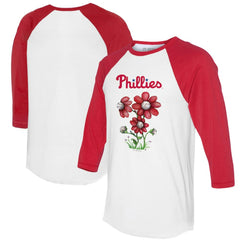 Philadelphia Phillies Tiny Turnip Women's Blooming Baseballs 3/4-Sleeve Raglan T-Shirt - White/Red