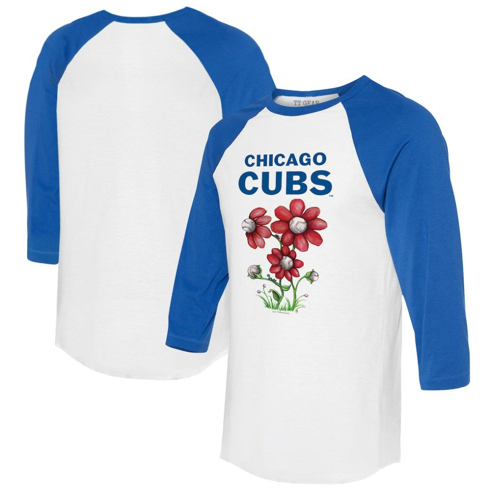 Chicago Cubs Tiny Turnip Women's Blooming Baseballs 3/4-Sleeve Raglan T-Shirt - White/Royal