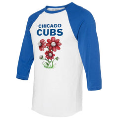 Chicago Cubs Tiny Turnip Women's Blooming Baseballs 3/4-Sleeve Raglan T-Shirt - White/Royal