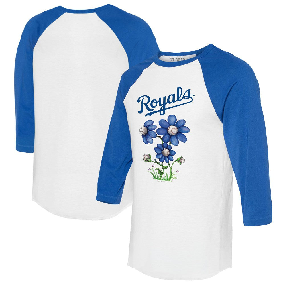 Kansas City Royals Tiny Turnip Women's Blooming Baseballs 3/4-Sleeve Raglan T-Shirt - White/Royal