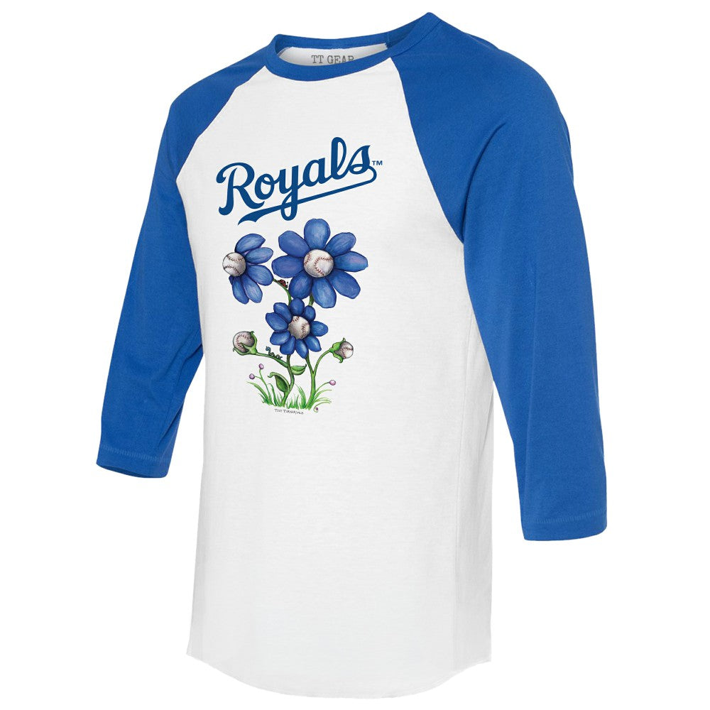 Kansas City Royals Tiny Turnip Women's Blooming Baseballs 3/4-Sleeve Raglan T-Shirt - White/Royal
