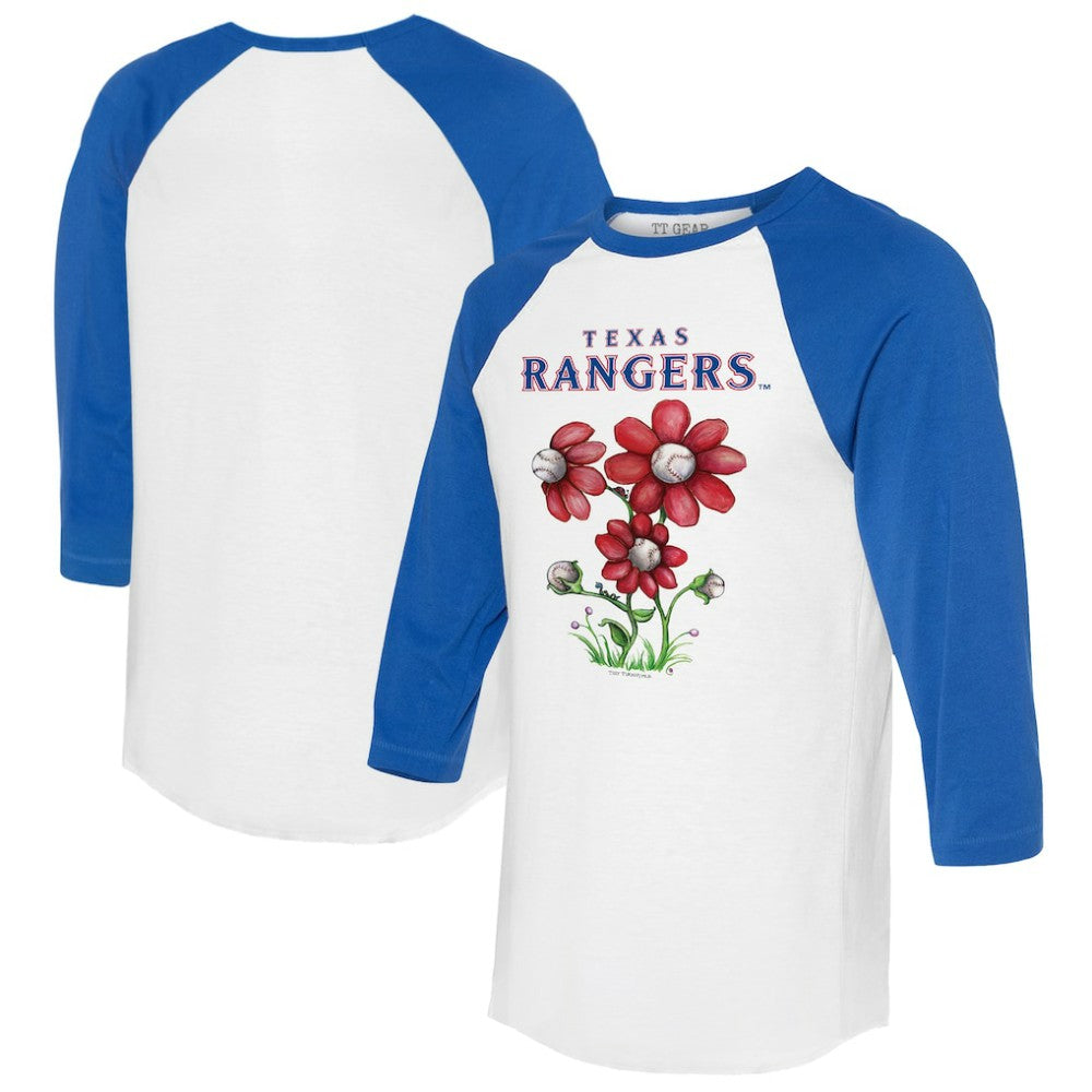 Texas Rangers Tiny Turnip Women's Blooming Baseballs 3/4-Sleeve Raglan T-Shirt - White/Royal