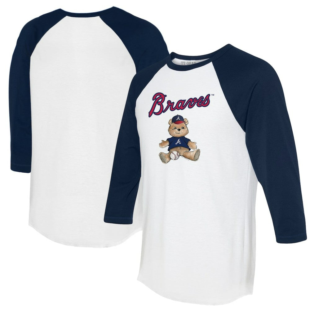 Atlanta Braves Tiny Turnip Women's Teddy Boy 3/4-Sleeve Raglan T-Shirt - White/Navy