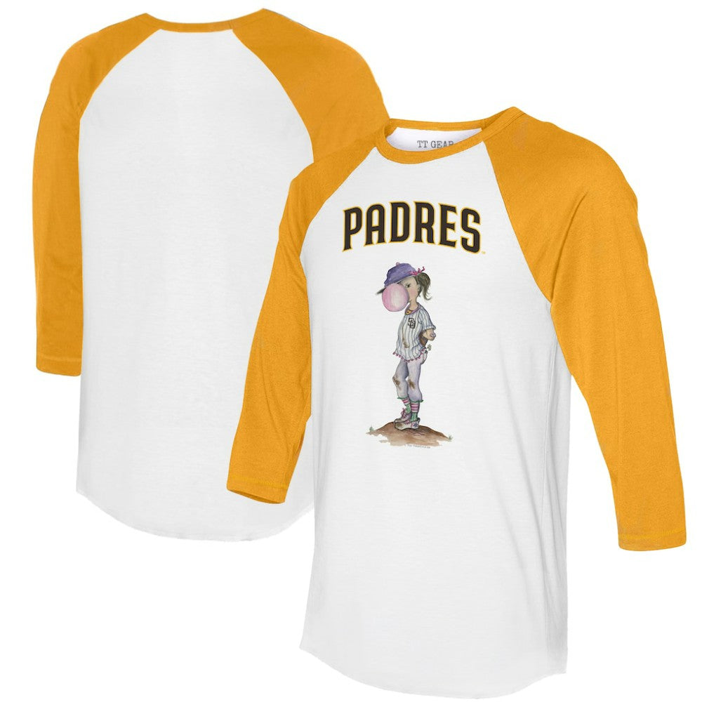 San Diego Padres Tiny Turnip Women's Bubbles 3/4-Sleeve Raglan T-Shirt - White/Gold