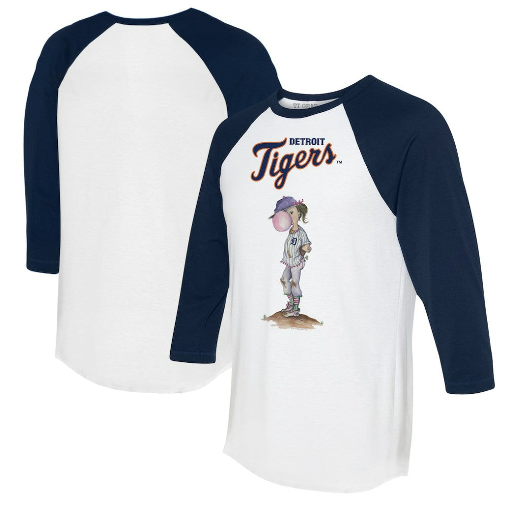 Detroit Tigers Tiny Turnip Women's Bubbles 3/4-Sleeve Raglan T-Shirt - White/Navy