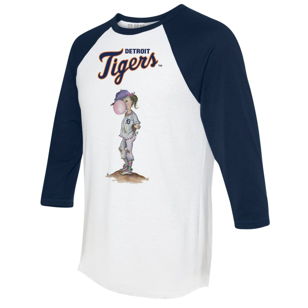 Detroit Tigers Tiny Turnip Women's Bubbles 3/4-Sleeve Raglan T-Shirt - White/Navy