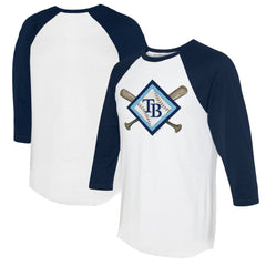 Tampa Bay Rays Tiny Turnip Women's Diamond Cross Bats 3/4-Sleeve Raglan T-Shirt - White/Navy