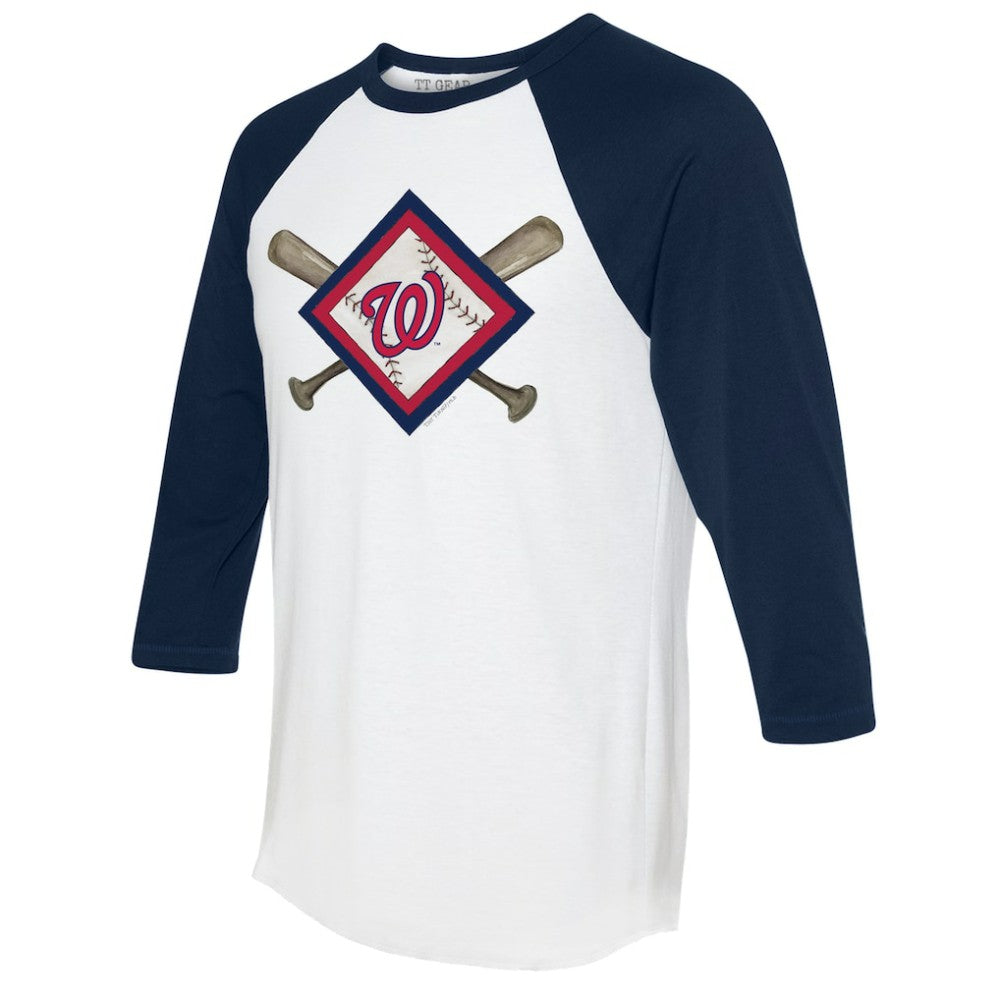 Washington Nationals Tiny Turnip Women's Diamond Cross Bats 3/4-Sleeve Raglan T-Shirt - White/Navy