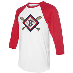 Boston Red Sox Tiny Turnip Women's Diamond Cross Bats 3/4-Sleeve Raglan T-Shirt - White/Red