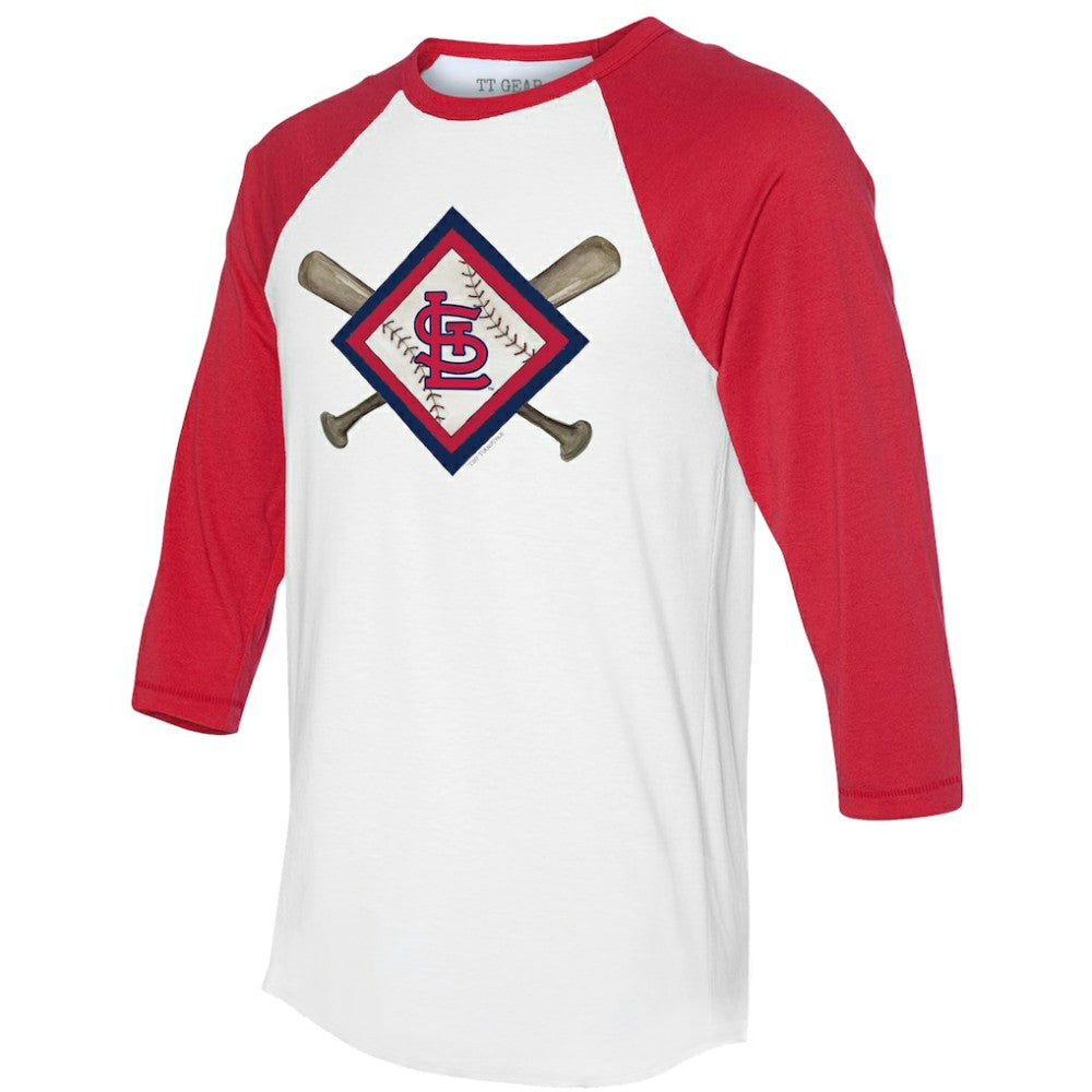 St. Louis Cardinals Tiny Turnip Women's Diamond Cross Bats 3/4-Sleeve Raglan T-Shirt - White/Red
