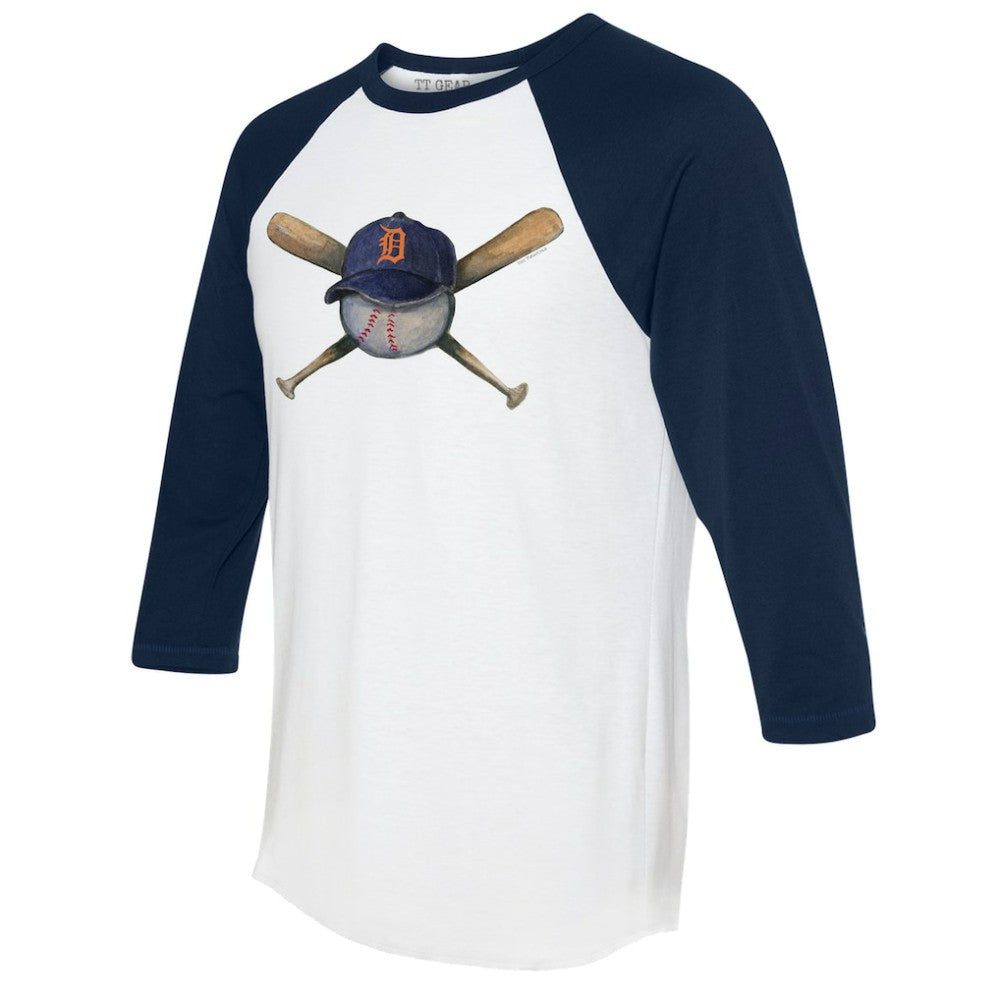 Detroit Tigers Tiny Turnip Women's Hat Crossbats 3/4-Sleeve Raglan T-Shirt - White/Navy