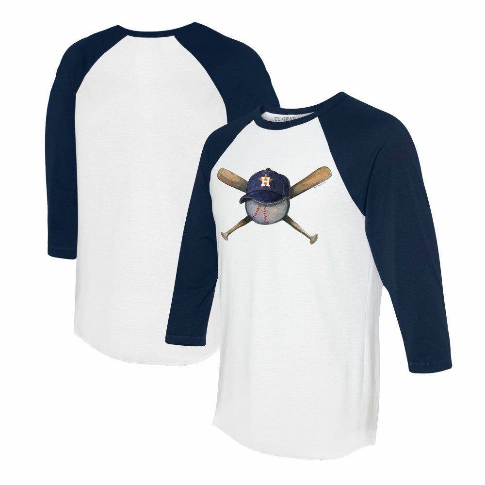 Houston Astros Tiny Turnip Women's Hat Crossbats 3/4-Sleeve Raglan T-Shirt - White/Navy