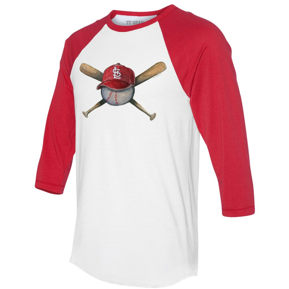 St. Louis Cardinals Tiny Turnip Women's Hat Crossbats 3/4-Sleeve Raglan T-Shirt - White/Red