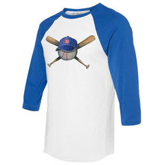 Chicago Cubs Tiny Turnip Women's Hat Crossbats 3/4-Sleeve Raglan T-Shirt - White/Royal