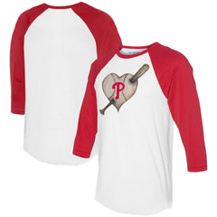 Philadelphia Phillies Tiny Turnip Women's Heart Bat 3/4-Sleeve Raglan T-Shirt - White/Red