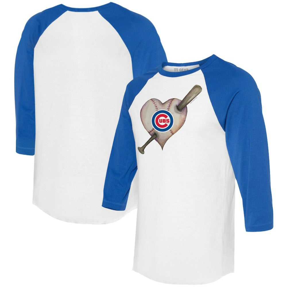 Chicago Cubs Tiny Turnip Women's Heart Bat 3/4-Sleeve Raglan T-Shirt - White/Royal